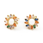 Colorful Cubic Zirconia Ring Stud Earrings, Brass Jewelry for Women, Cadmium Free & Lead Free, Real 18K Gold Plated, 14mm, Pin: 0.7mm(EJEW-C035-08G)
