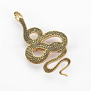 Snake Brooch, 201 Stainless Steel Animal Lapel Pin for Backpack Clothes, Nickel Free & Lead Free, Golden, 70x37x7mm, Pin: 0.7mm(JEWB-N007-009G-FF)