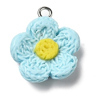 Opaque Resin Pendants, Flower Charms with Platinum Plated Iron Loops, Sky Blue, 20x18x6mm, Hole: 2mm(RESI-L038-01P-01)