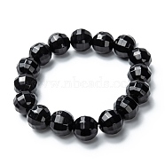 Glass Beads Stretch Bracelets, Faceted, Round, Black, Beads: 12mm, Inner Diameter: 1-7/8 inch(4.9cm)(BJEW-I296-13E)