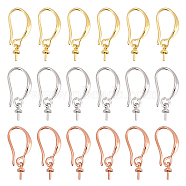 SUPERFINDINGS 18Pairs 3 Colors Brass Earring Hooks, with Cup Peg Bail, for Half Drilled Beads, Mixed Color, 20x2.7mm, 20 Gauge, Pin: 0.8mm, Bail: 6x2.7mm, Pin: 0.7mm, 6pairs/color(KK-FH0002-61)