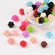 Opaque Resin Beads, Rose Flower, Mixed Color, 9x7mm, Hole: 1mm(CRES-B1029-M)