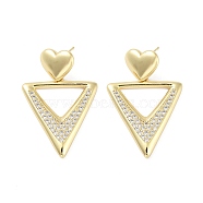 Rack Plating Brass Micro Pave Cubic Zirconia Studs Earrings, Dangle Earrings for Women, Long-Lasting Plated, Lead Free & Cadmium Free, Real 18K Gold Plated, Triangle, 40.5x26.5mm(EJEW-B047-03G-02)