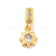 Brass Micro Pave Clear Cubic Zirconia Pendants, Real 18K Gold Plated, Star, 19x8.5x3.5mm, Hole: 2mm(KK-U007-02G-02)