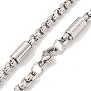 304 Stainless Steel Box Chain Necklaces, Stainless Steel Color, 18.94x0.16 inch(48.1x0.4cm)(NJEW-R266-09B-P)