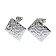 201 Stainless Steel Stud Earrings, with 304 Stainless Steel Pins, Textured Rhombus, Stainless Steel Color, 20x20mm(EJEW-K270-16P)