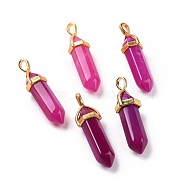 Natural Agate Double Terminated Pointed Pendants, Dyed & Heated, with Random Alloy Pendant Hexagon Bead Cap Bails, Golden, Bullet, 37~40x12.5x10mm, Hole: 3x4.5mm(G-G902-B08)