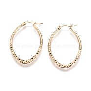 304 Stainless Steel Hoop Earrings, Hypoallergenic Earrings, Textured, Oval, Golden, 39x26x0.6mm, Pin: 0.6mm(EJEW-L222-08G)