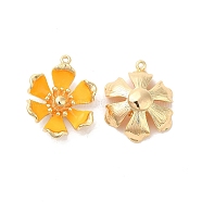 Brass Enamel Pendants, Real 18K Gold Plated, Flower Charm, Gold, 22x17x7mm, Hole: 1.1mm(KK-S364-277C)