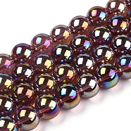 Electroplate Transparent Glass Beads Strands, AB Color Plated, Round, Coconut Brown, 9.5~10mm, Hole: 1.5mm, about 40~42pcs/strand, 14.76~15.12 inch(37.5~38.4cm)(GLAA-T032-T10mm-AB19)