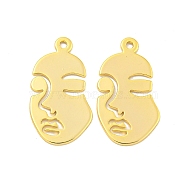 Brass Pendants, Woman's Face, Real 18K Gold Plated, 20x11x1mm, Hole: 1.2mm(KK-K382-09B-G)