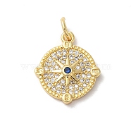 Rack Plating Brass Cubic Zirconia Pendants, with Jump Ring, Long-Lasting Plated, Lead Free & Cadmium Free, Flat Round with Sun, Real 18K Gold Plated, 16x14x2mm, Hole: 3mm(X-KK-Z056-26G)