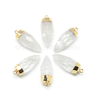 Natural Quartz Crystal Pointed Pendants, Rock Crystal, with Brass Findings, Faceted, Bullet, 33x13mm, Hole: 2mm(G-Q496-02)
