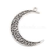 Tibetan Style Alloy Pendants, Cadmium Free & Lead Free, Moon, Antique Silver, 40x30x1.5mm, Hole: 2mm(X-TIBEP-R304-001AS-LF)