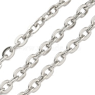 Tarnish Resistant 304 Stainless Steel Cable Chains, Unwelded, with Spool, Flat Oval, Stainless Steel Color, 6x5x1.2mm, about 328.08 Feet(100m)/roll(CHS-Q001-18-100m)