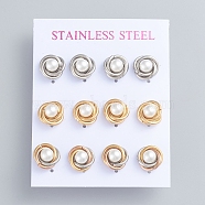 304 Stainless Steel Stud Earrings, Love Knot Earrings, with Plastic Imitation Pearl Beads and Ear Nuts, Mixed Color, 11mm, Pin: 0.7mm, 6pairs/card(EJEW-F246-02)