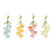 Glass & Acrylic Pendant Decorations, with 304 Stainless Steel Lobster Claw Clasps, Flower & Leaf, Mixed Color, 52.5mm, 4pcs/set(HJEW-TA00091)