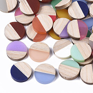 Resin & Wood Cabochons, Flat Round, Two Tone, Mixed Color, 15x3.5mm(RESI-R425-05)