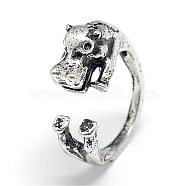 Adjustable Alloy Cuff Finger Rings, Hippopotamus, Size 6, Antique Silver, 16mm(RJEW-S038-081)