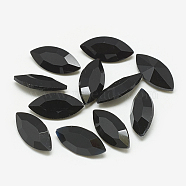 Pointed Back Glass Rhinestone Cabochons, Faceted, Horse Eye, Jet, 12x6x3.5mm(RGLA-T083-6x12mm-02)