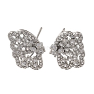 Rack Plating Brass Micro Pave Cubic Zirconia Studs Earrings, Long-Lasting Plated, Lead Free & Cadmium Free, Butterfly, Platinum, 22.5x15mm(EJEW-R162-18P)