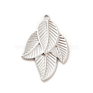 304 Stainless Steel Pendants, Leaf Charms, Stainless Steel Color, 32x21.5x1.5mm, Hole: 1.6mm(STAS-F282-17P)