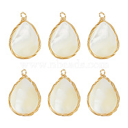 ARRICRAFT 6Pcs Natural White Shell Pendants, Copper Wire Wrapped Teardrop Charms, Real 14K Gold Plated, 26~26.5x16.5~17x4.5~5mm, Hole: 1.6mm(KK-AR0003-45)