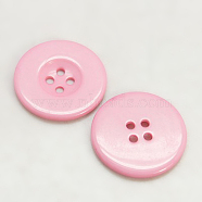 Resin Buttons, Dyed, Flat Round, Pink, 13x2mm(RESI-D033-13mm-05)