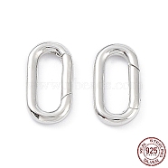 Rhodium Plated 925 Sterling Silver Spring Gate Rings, Oval, Platinum, 17.5x9x2mm, Inner Diameter: 12.5x4.5mm(STER-K173-24P)