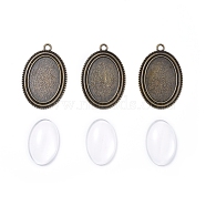 DIY Pendant Making, with Tibetan Style Alloy Pendant Cabochon Settings and Transparent Oval Glass Cabochons, Antique Bronze, Cabochons: 30x20x6mm, 1pc/set, Settings: 44x30x2mm, hole: 3mm, 1pc/set(DIY-X0293-55AB)