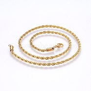 304 Stainless Steel Rope Chain Necklaces, with Lobster Claw Clasps, Real 18K Gold Plated, 19.7 inch(50cm), 3mm(NJEW-F226-03G-04)