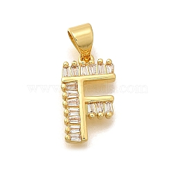 Rack Plating Brass Micro Pave Cubic Zirconia Pendants, Long-Lasting Plated, Lead Free & Cadmium Free,Real 18K Gold Plated, Letter Charms, Letter F, 15x9x2mm Hole: 5x3mm(KK-L226-100G-F)