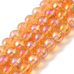 Transparent Electroplate Glass Beads Strands, Pearl Luster Plated, Round, Orange, 6mm, Hole: 0.8mm, about 67pcs/strand, 14.84~15.16''(37.7~38.5cm)(GLAA-T032-T6mm-C01)