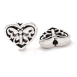 Tibetan Style Alloy Beads, Heart with Butterfly, Antique Silver, 10x12x4mm, Hole: 1.6mm, 892pcs/1000g(FIND-H038-27AS)