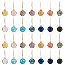 Flat Round Resin Zipper Pull Pendants Decoration, with Iron Key Clasp, for Jacket Purse Packbag, Mixed Color, 34mm, 14pcs/set(PALLOY-PH01611)