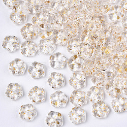 Spray Painted Glass Beads, with Gold Foil, Flower, Clear, 6x3mm, Hole: 0.9mm(DGLA-R052-002-B01)