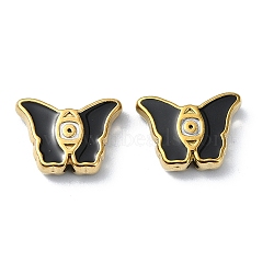 Ion Plating(IP) 304 Stainless Steel Enamel Beads, Real 18K Gold Plated, Butterfly, Black, 10x13.5x3.5mm, Hole: 1.4mm(STAS-Q318-09A)