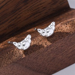 S925 Sterling Silver Stud Earrings, Croissant, 925 Sterling Silver Plated, 4x6.5mm(EJEW-R015-03S)