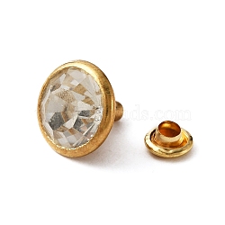 Brass Rhinestone Semi-Tublar Rivet Set, Flat Round, Golden, 6~11x3~10mm, Hole: 2mm(KK-WH0035-88A)