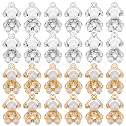 32Pcs 2 Colors ABS Plastic Imitation Pearl Pendants, with Alloy Findings and Rhinestones, Bear Charm, Gunmetal & Platinum, 19.5x11x7mm, Hole: 1.4mm(ALRI-SC0001-27)