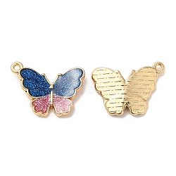 Alloy Enamel Pendants, with Glitter Powder, Long-Lasting Plated, Cadmium Free & Nickel Free & Lead Free, Golden, Butterfly Charm, Medium Blue, 15x20x3.6mm, Hole: 1.2mm(ENAM-K069-31G-04)