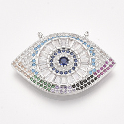 Brass Micro Pave Cubic Zirconia Pendants, Eye, Colorful, Platinum, 21.5x32x3mm, Hole: 1.2mm(ZIRC-T006-71P)