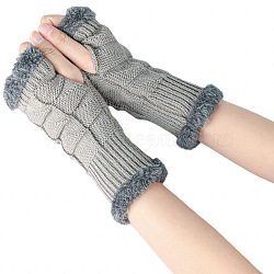 Acrylic Fiber Yarn Knitting Fingerless Gloves, Fluffy Edge Winter Warm Gloves with Thumb Hole, Dark Gray, 195x85~95mm(COHT-PW0002-08E)