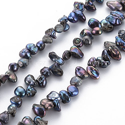 Natural Keshi Pearl Beads Strands, Cultured Freshwater Pearl, Dyed, Nuggets, Black, 4~8x3~5x2~4mm, Hole: 0.5mm, about 92~10pcs/strand, 14.96 inch(38cm)(PEAR-S021-005A)