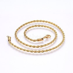 304 Stainless Steel Rope Chain Necklaces, with Lobster Claw Clasps, Real 18K Gold Plated, 19.7 inch(50cm), 3mm(NJEW-F226-03G-04)