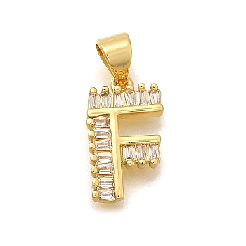 Rack Plating Brass Micro Pave Cubic Zirconia Pendants, Long-Lasting Plated, Lead Free & Cadmium Free,Real 18K Gold Plated, Letter Charms, Letter F, 15x9x2mm Hole: 5x3mm