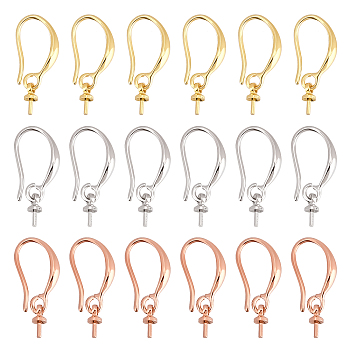 SUPERFINDINGS 18Pairs 3 Colors Brass Earring Hooks, with Cup Peg Bail, for Half Drilled Beads, Mixed Color, 20x2.7mm, 20 Gauge, Pin: 0.8mm, Bail: 6x2.7mm, Pin: 0.7mm, 6pairs/color