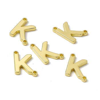 Rack Plating Brass Connector Charms, Real 18K Gold Plated, Long-Lasting Plated, Cadmium Free & Nickel Free & Lead Free, Letter Links, Letter.K, 13x9.5x1.5mm, Hole: 1mm
