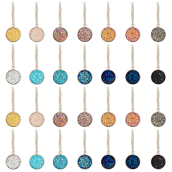 Flat Round Resin Zipper Pull Pendants Decoration, with Iron Key Clasp, for Jacket Purse Packbag, Mixed Color, 34mm, 14pcs/set