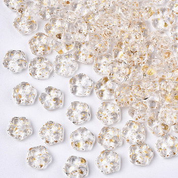 Spray Painted Glass Beads, with Gold Foil, Flower, Clear, 6x3mm, Hole: 0.9mm